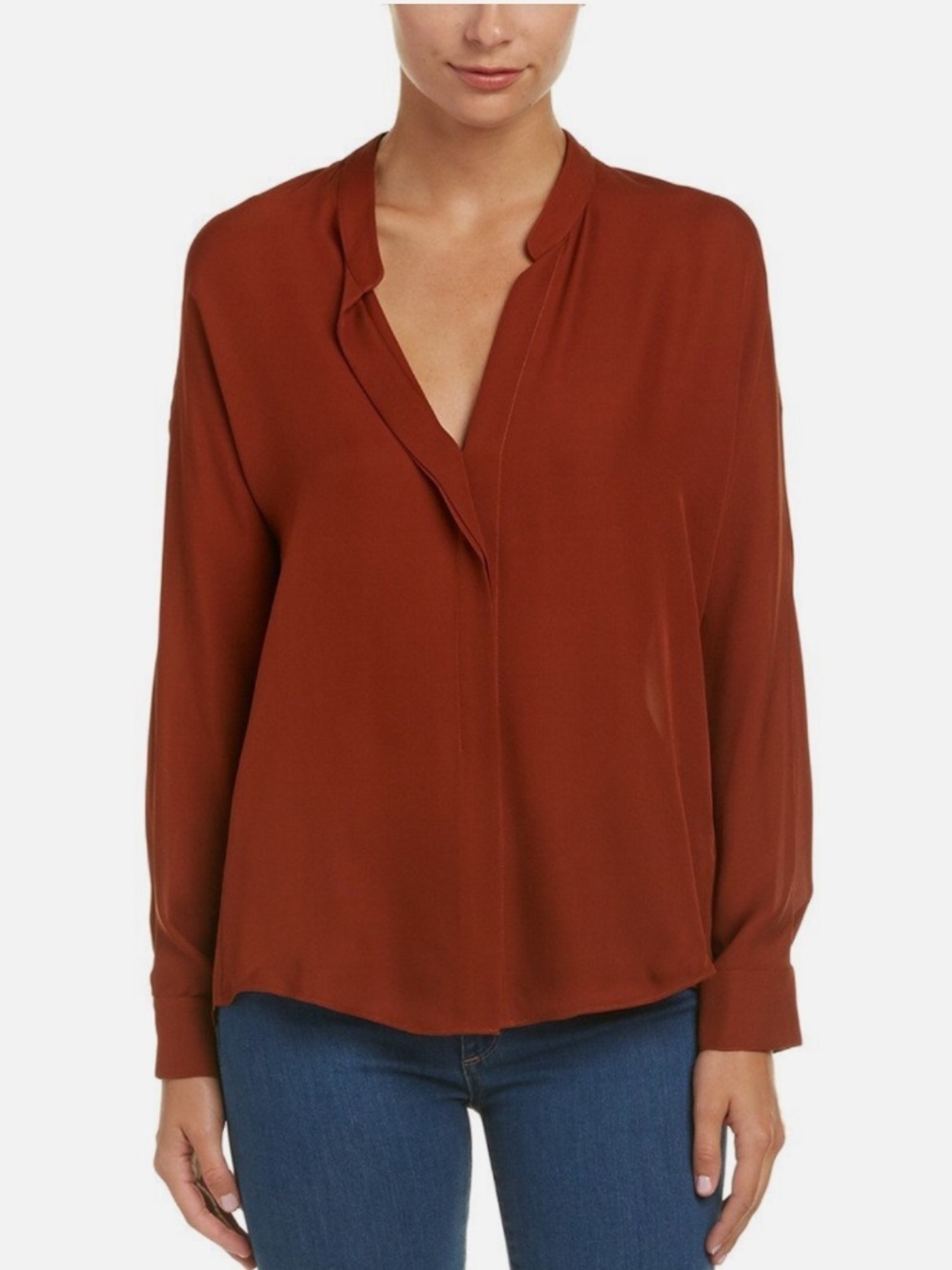 Vince Womens Bronze Silk V-neck Crepe Casual Top Blouse Cinnamon